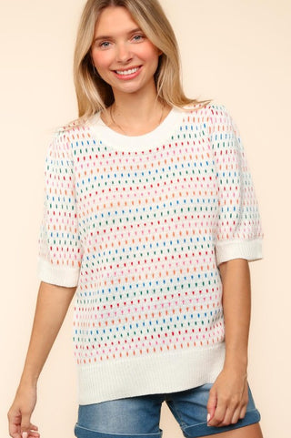 Haptics Round Neck Half Sleeve Multi Color Knit Top - 1985 the VAULT Boutique