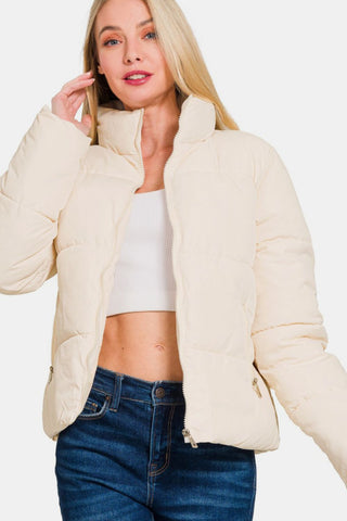 Zenana Zip Up Turtleneck Puffer Jacket with Pockets - 1985 the VAULT Boutique