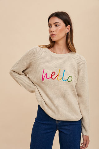 Annie Wear HELLO Embroidered Raglan Sleeve Sweater - 1985 the VAULT Boutique