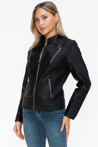 Snobbish Faux Leather Zip Up Mock Neck Jacket - 1985 the VAULT Boutique