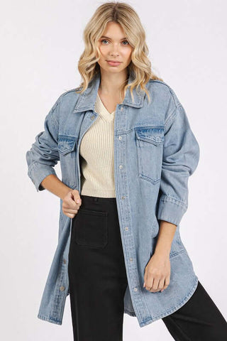 Mittoshop Light Wash Patch Pocket Longline Denim Jacket - 1985 the VAULT Boutique