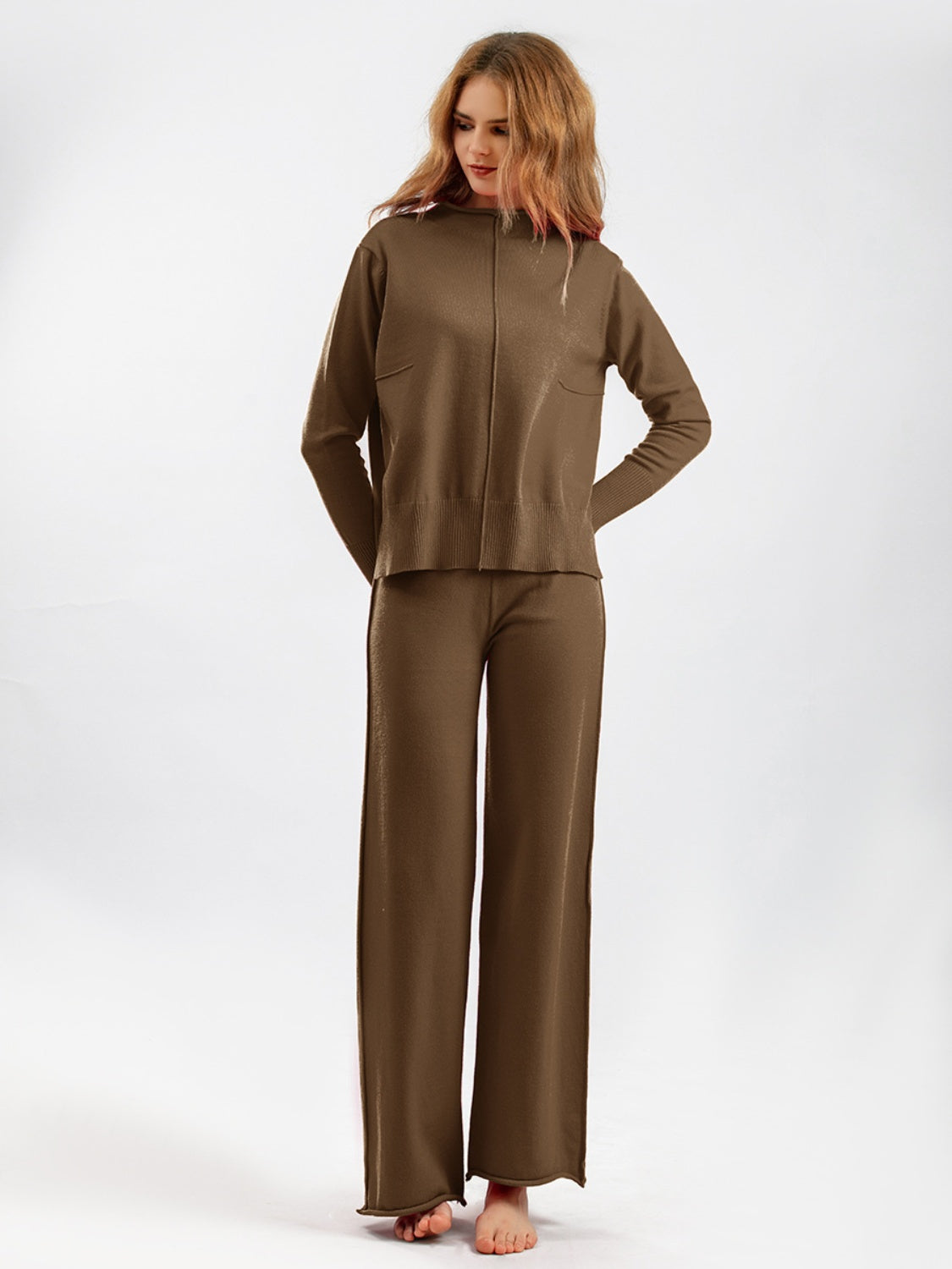 Basic Bae Mock Neck Long Sleeve Top and Pants Sweater Set - 1985 the VAULT Boutique