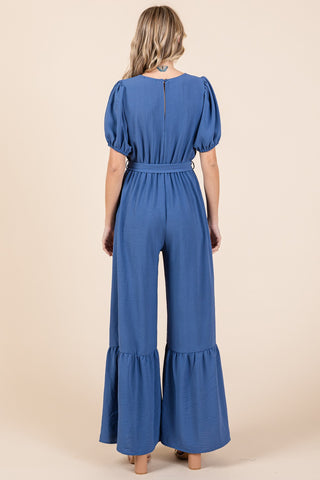 GeeGee Full Size V-Neck Belted Wide Leg Jumpsuit - 1985 the VAULT Boutique