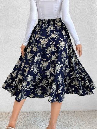 Printed Elastic Waist Midi Skirt - 1985 the VAULT Boutique