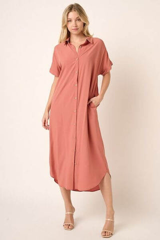 Mittoshop Collared Neck Dolman Short Sleeve Midi Shirt Dress - 1985 the VAULT Boutique