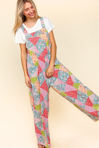 Haptics Full Size Printed Wide Leg Overalls with Side Pockets - 1985 the VAULT Boutique