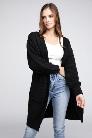 Twist Knitted Open Front Cardigan With Pockets - 1985 the VAULT Boutique