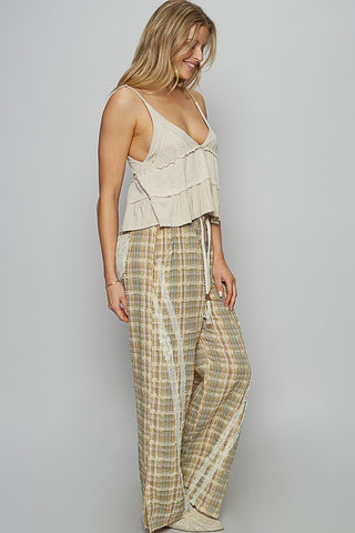 POL Lace Trim Drawstring Checkered Wide Leg Pants - 1985 the VAULT Boutique