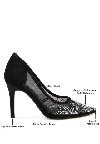 High Ball Mesh Rhinestone Stiletto Pumps - 1985 the VAULT Boutique