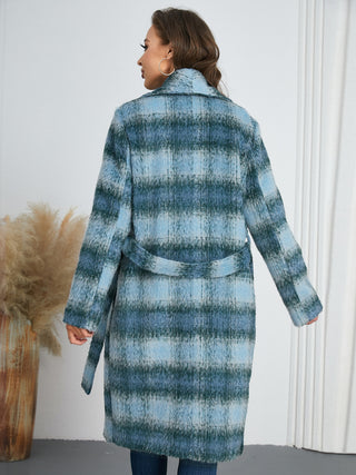 Plaid Tie Waist Long Sleeve Coat - 1985 the VAULT Boutique