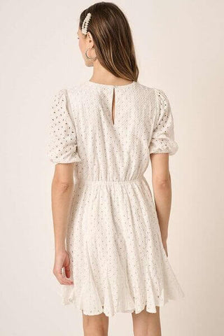 Mittoshop Eyelet Round Neck Puff Sleeve Mini Dress - 1985 the VAULT Boutique