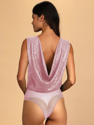 Sequin Surplice Sleeveless Bodysuit - 1985 the VAULT Boutique