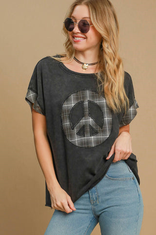 Umgee Peace Applique Round Neck French Terry Top - 1985 the VAULT Boutique