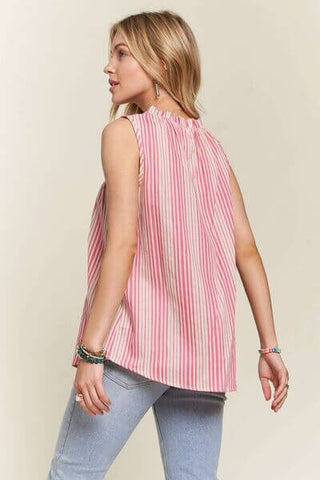 ADORA Contrast Striped Frill Round Neck Sleeveless Top - 1985 the VAULT Boutique