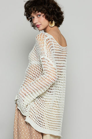 POL Side Slit Openwork Long Sleeve Knit Cover Up - 1985 the VAULT Boutique