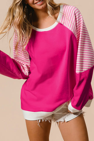 Striped Round Neck Long Sleeve Sweatshirt - 1985 the VAULT Boutique