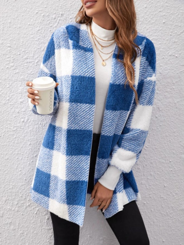 Plaid Long Sleeve Hooded Coat - 1985 the VAULT Boutique