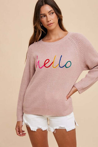 Annie Wear HELLO Embroidered Raglan Sleeve Sweater - 1985 the VAULT Boutique