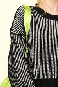 VERY J Exposed Seam Cropped Striped Slit Sweater - 1985 the VAULT Boutique