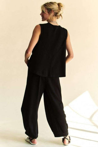 Davi & Dani Drawstring Hem Round Neck Tank and Pants Set - 1985 the VAULT Boutique