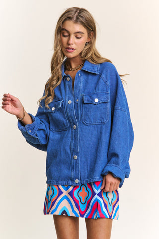 J.NNA Snap Down Long Sleeve Denim Shacket - 1985 the VAULT Boutique