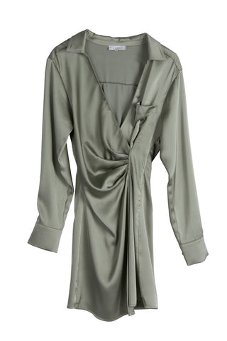 Satin Collared Wrap Mini Dress - 1985 the VAULT Boutique