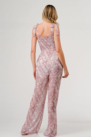 GeeGee Printed Tie Shoulder Wide Leg Jumpsuit - 1985 the VAULT Boutique