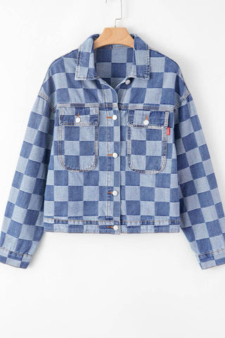 Checkered Button Up Denim Jacket - 1985 the VAULT Boutique