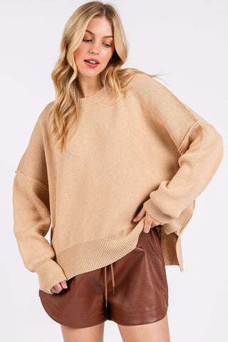 Mittoshop Side Slit Round Neck Drop Shoulder Sweater - 1985 the VAULT Boutique