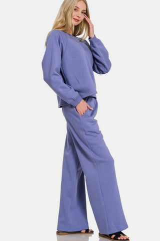 Zenana Round Neck Raglan Sleeve Top and Elastic Waist Pants Set - 1985 the VAULT Boutique