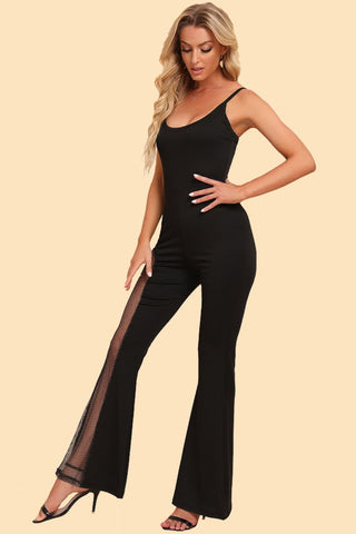 Spliced Mesh Spaghetti Strap Jumpsuit - 1985 the VAULT Boutique