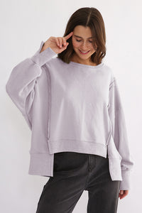 Exposed Seam High-Low Long Sleeve Sweatshirt - 1985 the VAULT Boutique