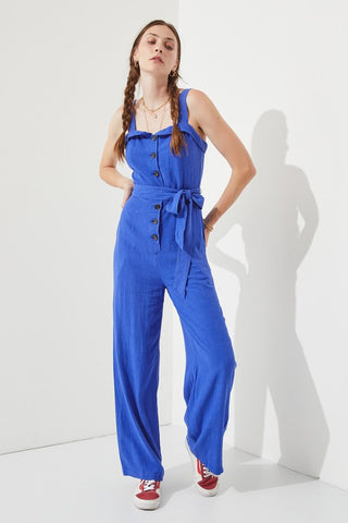 SLEEVELESS ADJUSTABLE STRAP BUTTON DOWN JUMPSUIT - 1985 the VAULT Boutique