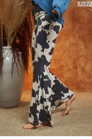 MOCHA COW PRINT FLARED PANTS - 1985 the VAULT Boutique