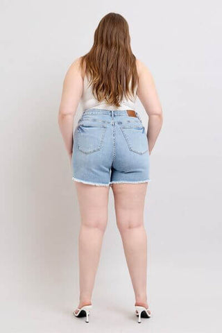 Judy Blue Full Size Tummy Control Raw Hem Denim Shorts Plus Size - 1985 the VAULT Boutique