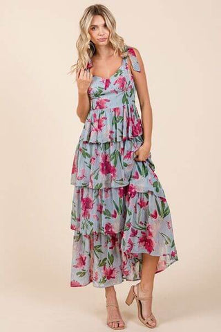 Mittoshop Layered Floral Sweetheart Neck Maxi Dress - 1985 the VAULT Boutique