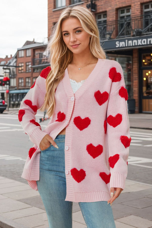 Heart Button Down Long Sleeve Cardigan - 1985 the VAULT Boutique