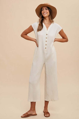 Annie Wear Button Detail Wide Leg Jumpsuit with Pockets - 1985 the VAULT Boutique