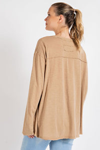 Mineral Washed Round Neckline Long Sleeves Top - 1985 the VAULT Boutique