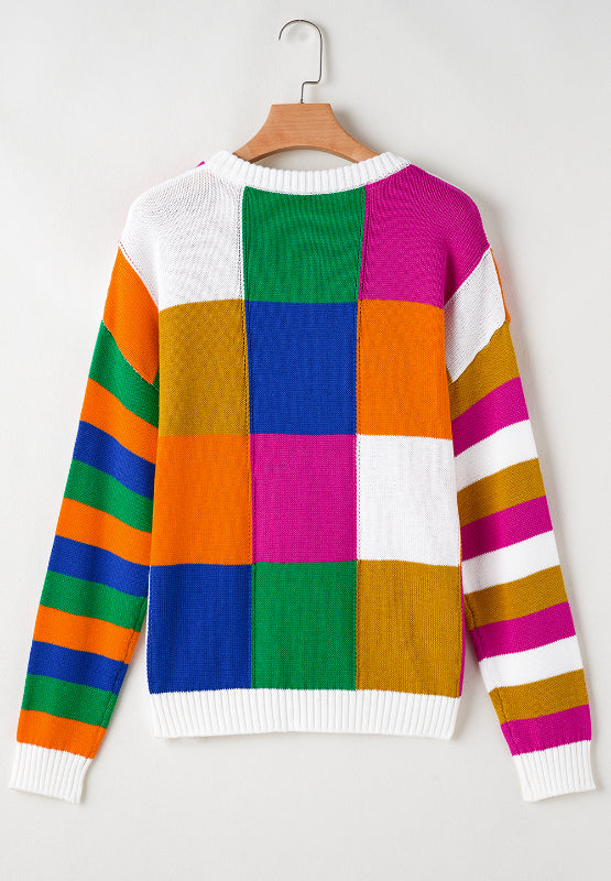 Color Block Round Neck Long Sleeve Sweater - 1985 the VAULT Boutique