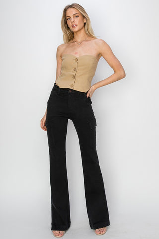 RISEN Full Size High Rise Side Slit Cargo Bootcut Jeans - 1985 the VAULT Boutique