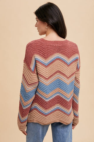 Annie Wear Multi Color Zig-Zag Round Neck Sweater - 1985 the VAULT Boutique