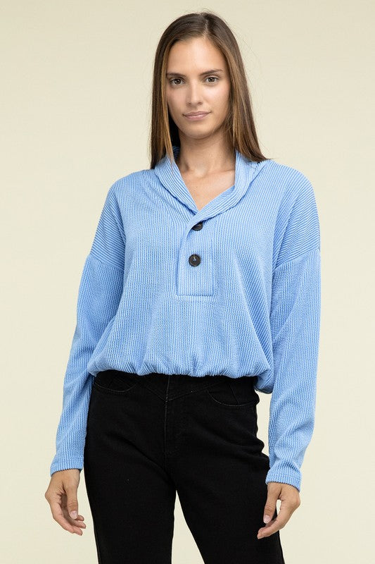 Textured Line Elastic Waist Pullover Top - 1985 the VAULT Boutique