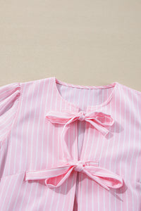 Tied Bow Striped Round Neck Blouse - 1985 the VAULT Boutique