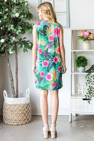 Heimish Full Size Floral Johnny Collar Sleeveless Dress Plus Size - 1985 the VAULT Boutique