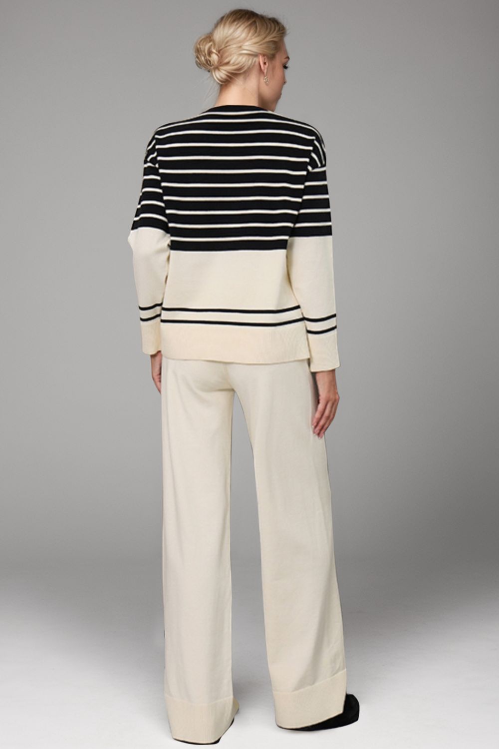 Striped Round Neck Long Sleeve Top and Pants Sweater Set - 1985 the VAULT Boutique