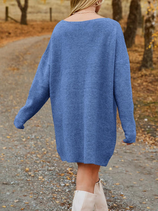 V-Neck Dropped Shoulder Sweater Dress - 1985 the VAULT Boutique