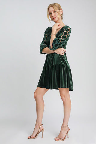 Umgee Dotted Lace Sleeve Tiered Velvet Mini Dress - 1985 the VAULT Boutique