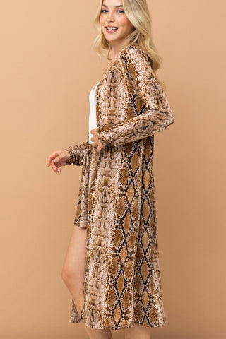 And The Why Snake Print Kimono Open Front Longline Cardigan - 1985 the VAULT Boutique