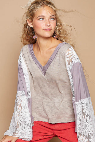 POL Lace Detail V-Neck Flare Sleeve Blouse - 1985 the VAULT Boutique